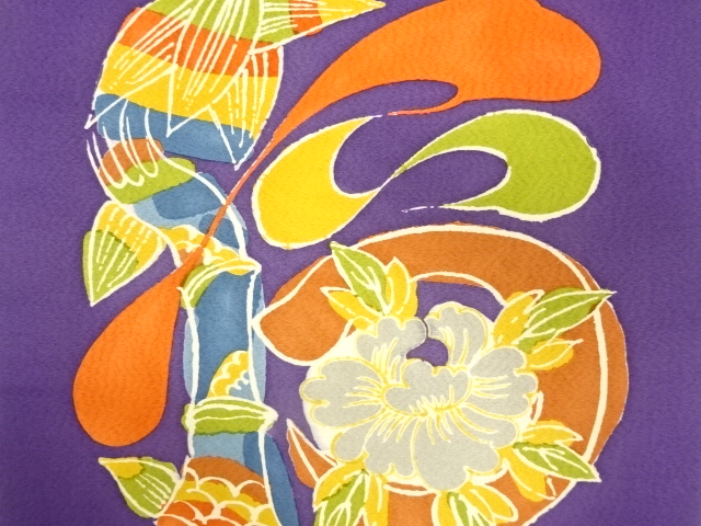 JAPANESE KIMONO / ANTIQUE NAGOYA OBI / SILK / BAMBOO GRASS & PEONY